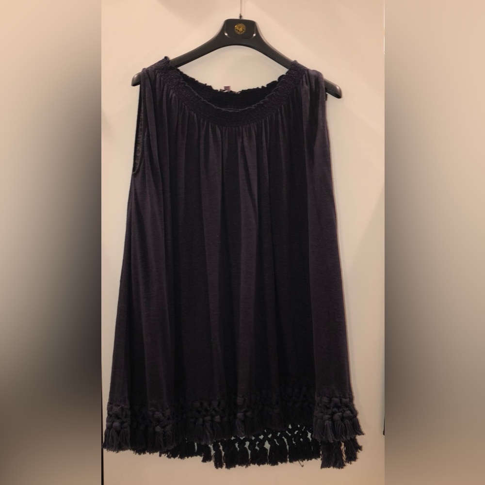 Calypso St. Barth Navy Blue Sleeveless Tunic Top with fringe bottom